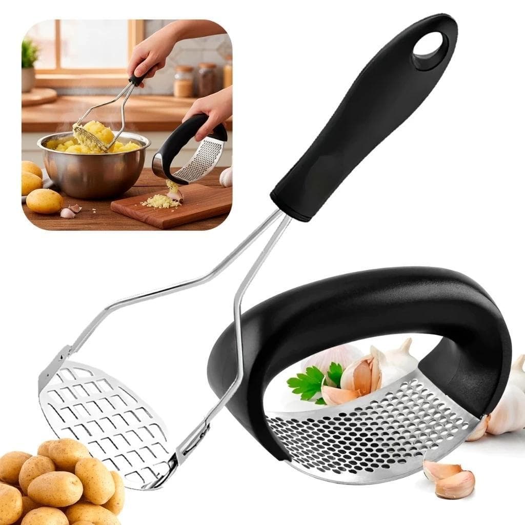 Espremedor de Alho e Amassador de Batata - Aço Inox de Qualidade, Auxilia na Preparação Culinária