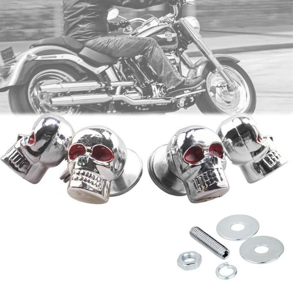Parafusos De Placa De Caveira Para Motocicleta 2 Peças Com Arruelas Plástico Preto Prateado