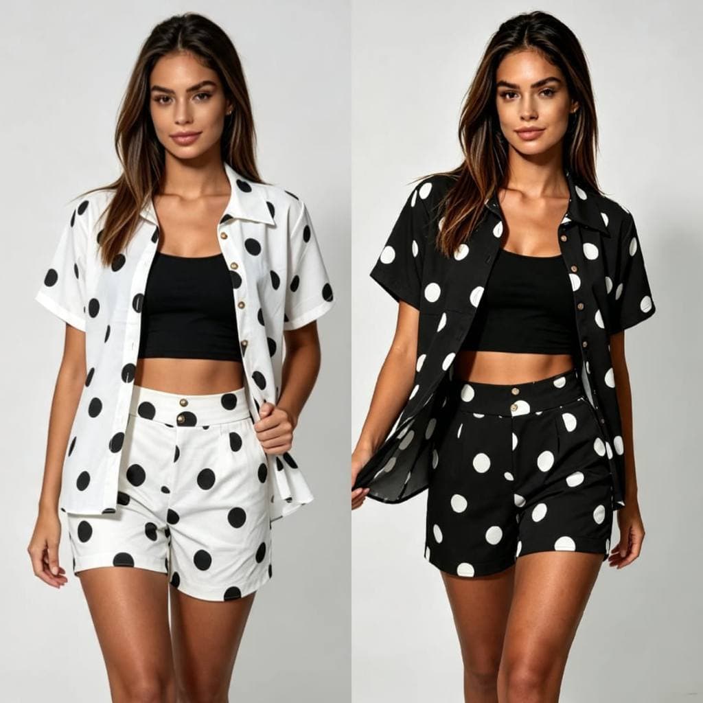Conjunto Feminino POÁ 2 Peças  Camisa Manga Curta e Short com Elastico e bolsos (M-G-GG)