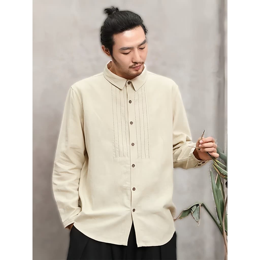 Nan linho estilo chinês Ramie camisa masculina solta camisa de linho chinês Casual gola grande camisa de linho completa