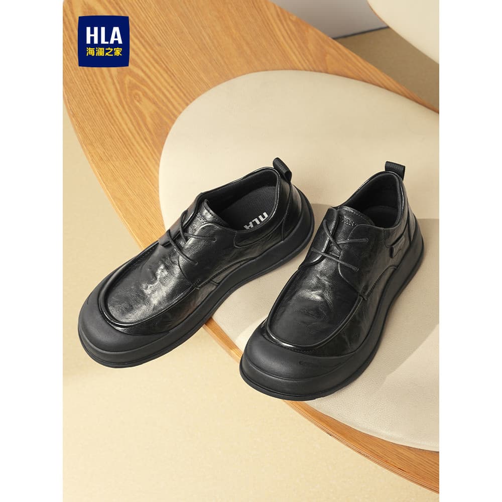 HLA/Hailan House sapatos masculinos 2026 novo estilo sapatos de couro casuais moda masculina Retro sola grossa resistent