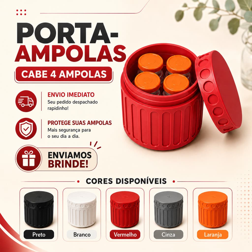 Porta-Ampolas para 4 Frascos de até 3ml Estojo Organizador Compacto para Tirze, Vacinas e Medicamentos