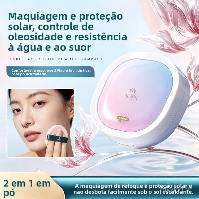 Pó compacto 2 em 1, controle de oleosidade, à prova d'água e resistente ao suor, retoque rápido, pó portátil para retoqu