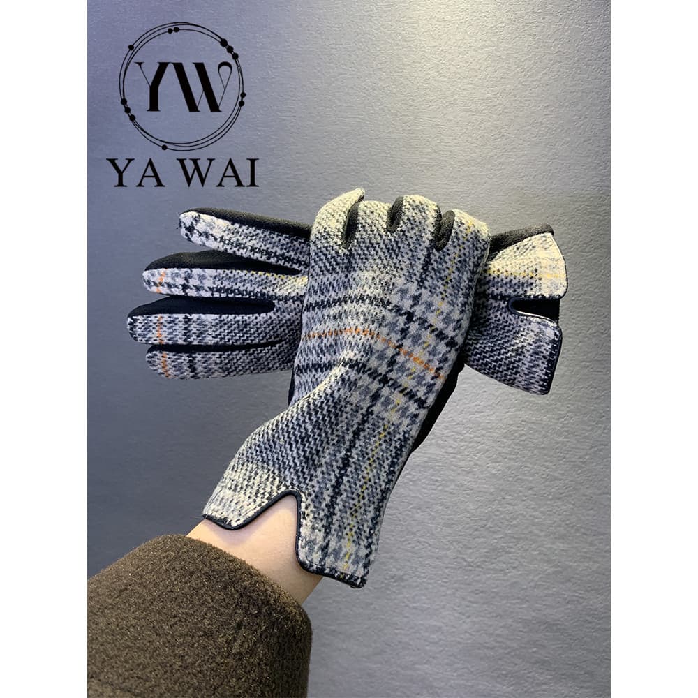Retro literário xadrez luvas femininas outono inverno calor velo-velo ciclismo à prova de vento à prova de frio condução