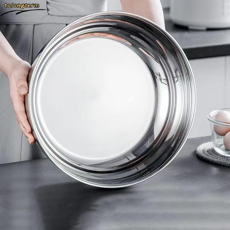 Grande Prata Dourado Aço Inoxidável Redondo Cozinha Cozinhar E Assar Tigela De Amassar Mistura Resistente À Ferrugem Pro