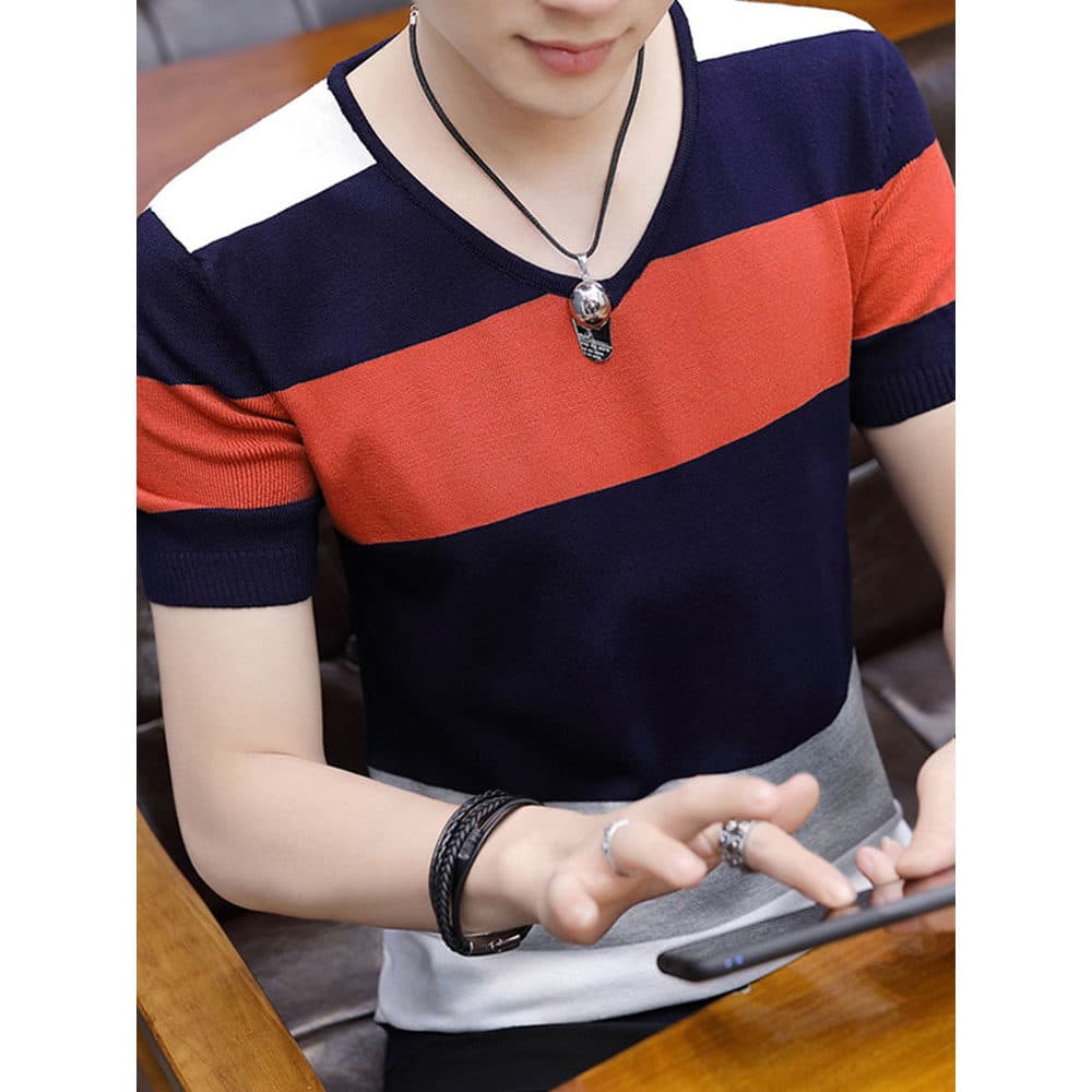 Verão de manga curta com decote em V camiseta magro-ajuste na moda moda meia manga interior topo Casual All-Match camise