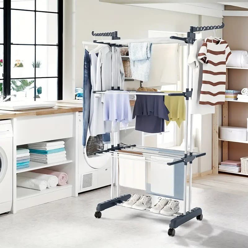 Exportar toalheiro dobrável transfronteiriço rack de chão removível retrátil piso duplo pólo