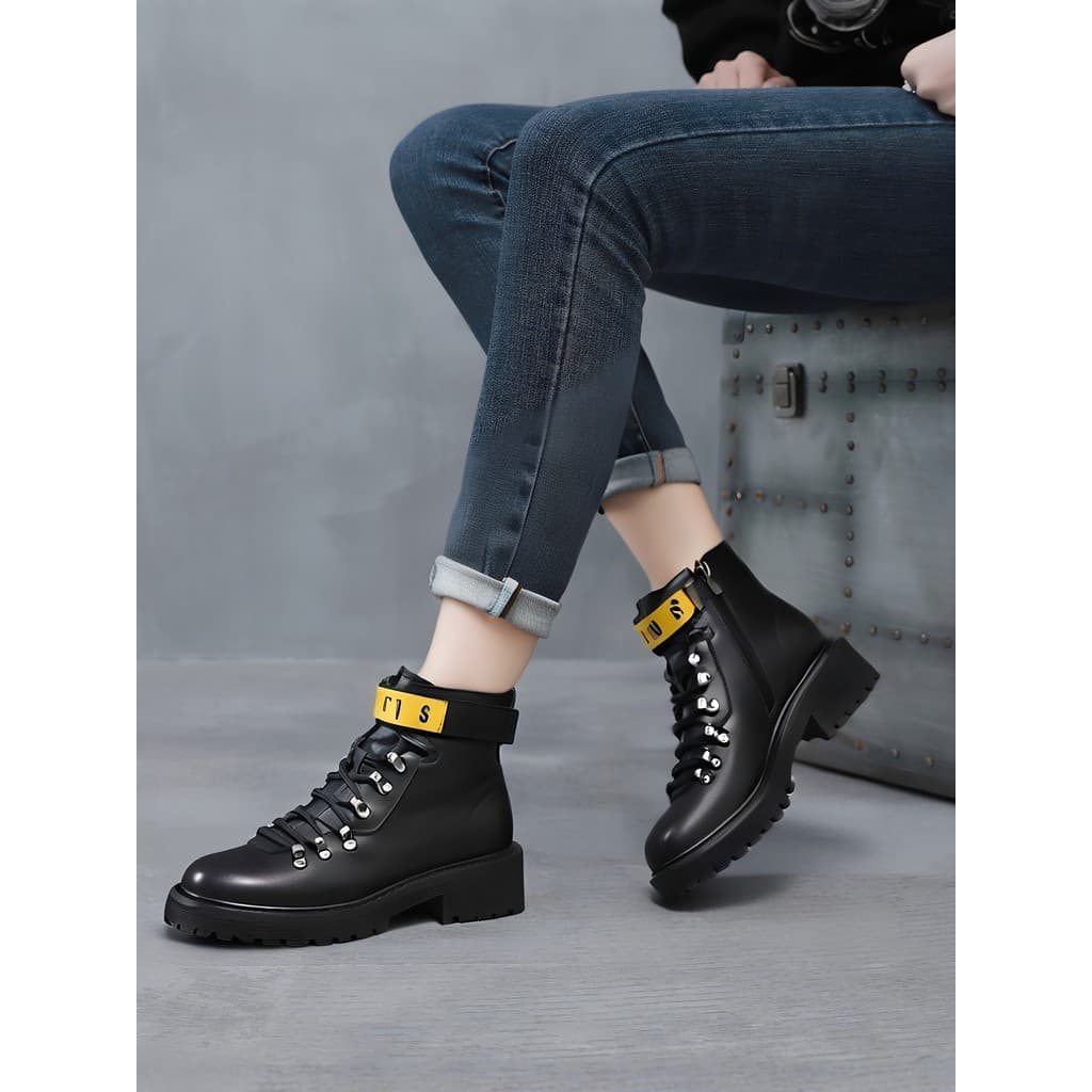 34-35 tamanho estilo Preppy couro genuíno sapatos femininos Velcro amarrado zíper botas femininas Martin botas de tubo m