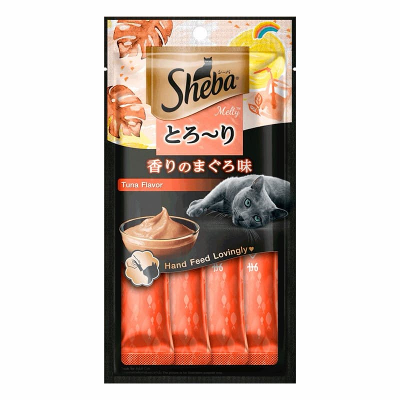 Petisco Cremoso Sheba para Gatos Sabor Atum - Baixo em Calorias, Sem Grãos, Alta Umidade.