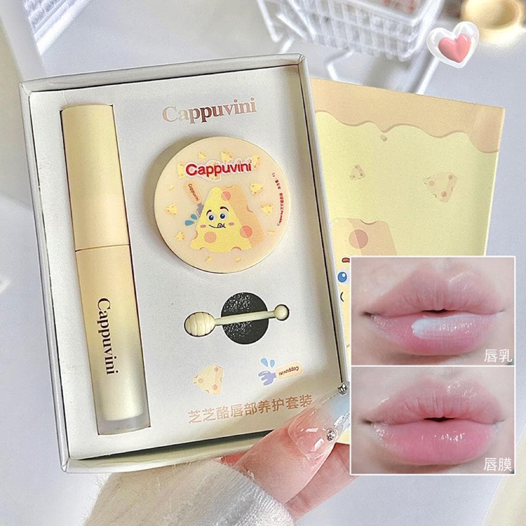 Conjunto de cuidados labiais de queijo genuíno hidratante esfoliante melhorando rugas labiais evitando rachaduras secas