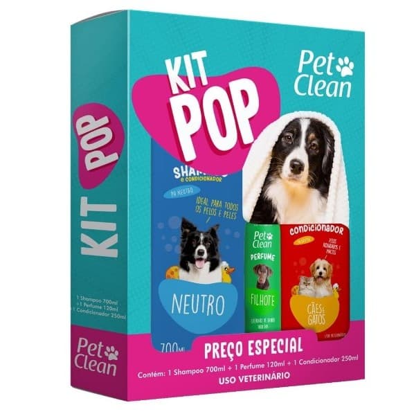 PET CLEAN KIT BANHO SHAMPOO+CONSICIONADOR+PERFUME CAES E GATOS