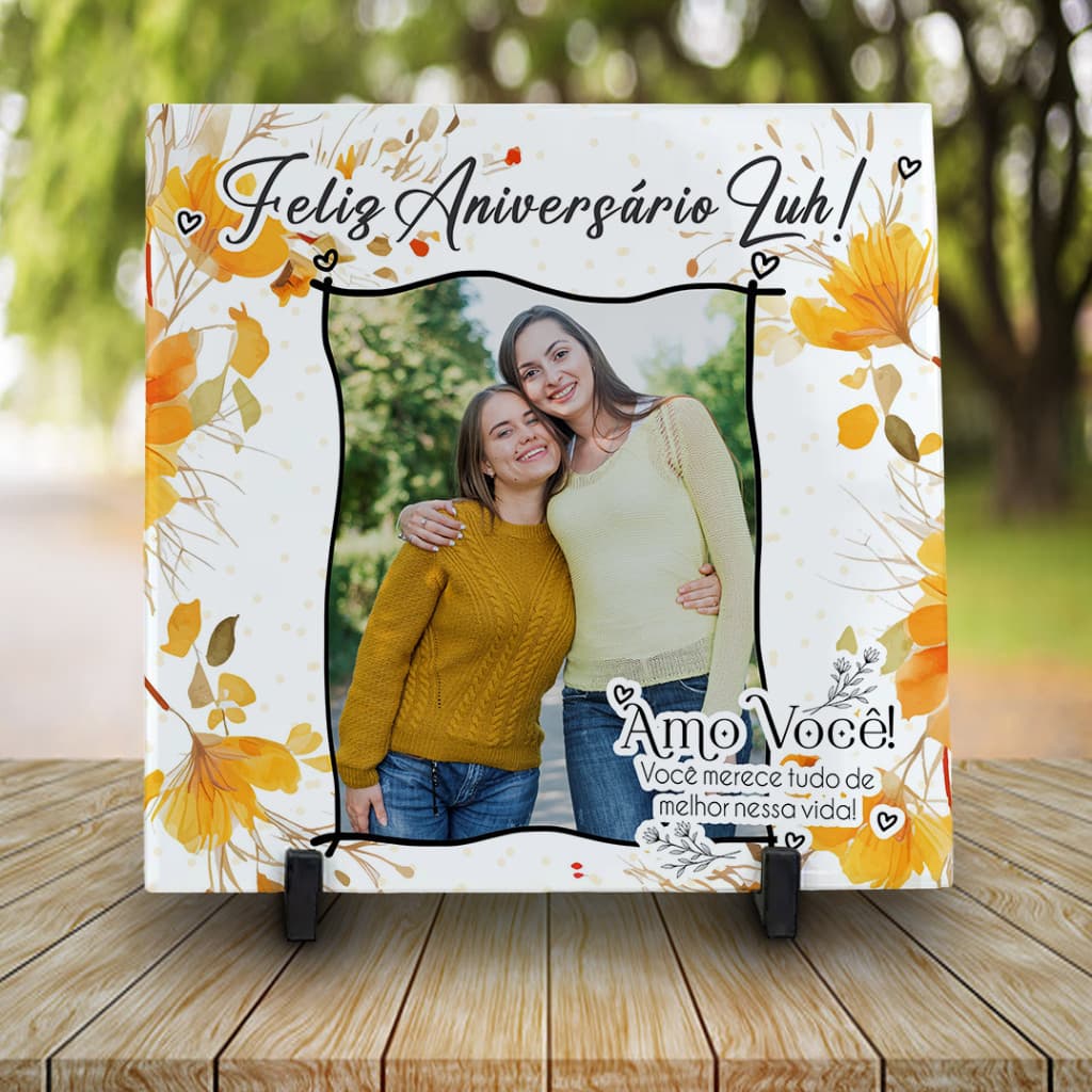 Azulejo/Quadro Presente Personalizado com Foto, Frase para Aniversário