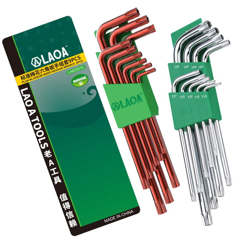 Conjunto de chave allen Torx de furo médio antigo, chave de fenda Hexagonal em forma de L, chave allen de seis flores em
