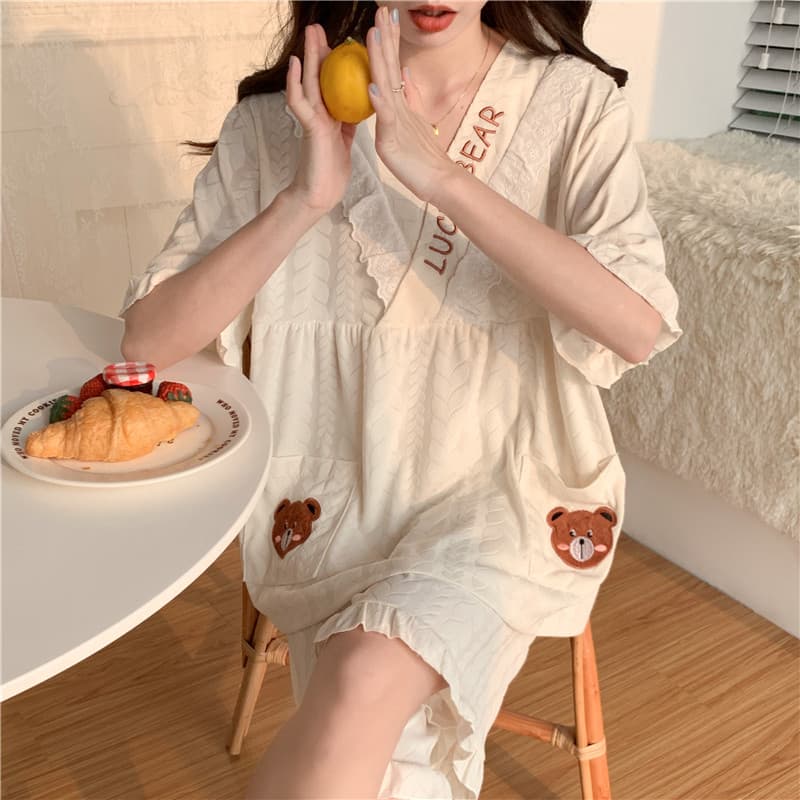 Doce estilo princesa pijamas feminino verão solto manga curta mais gordura Extra grande tamanho gordura mm100kg 300 Home