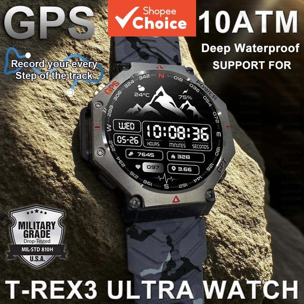 Smartwatch Relógio Inteligente T-Rex 3 Bússola GPS Embutida Altímetro Barométrico 10ATM À Prova D'água AMOLED Bluetooth