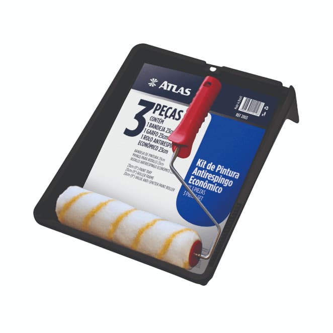 Kit Pintura Anti Respingo 3 Peças Atlas Original Para Pintura Parede Teto Rolo Bandeja Acessórios Pintura