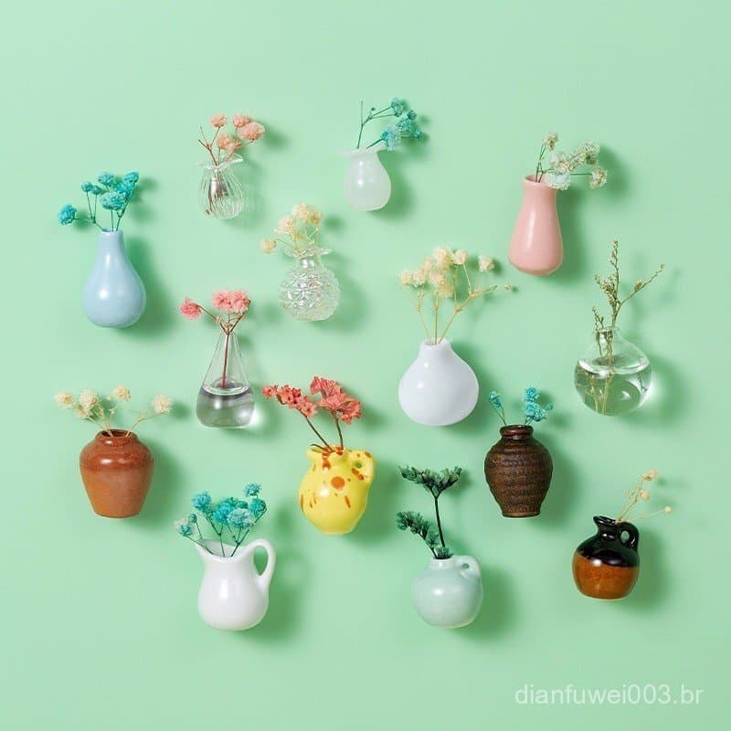 Mini Vaso de Flores Magnético, Adesivo Decorativo para Geladeira, Arte Decorativa DIY, Garrafa de Vidro para Arranjo Flo