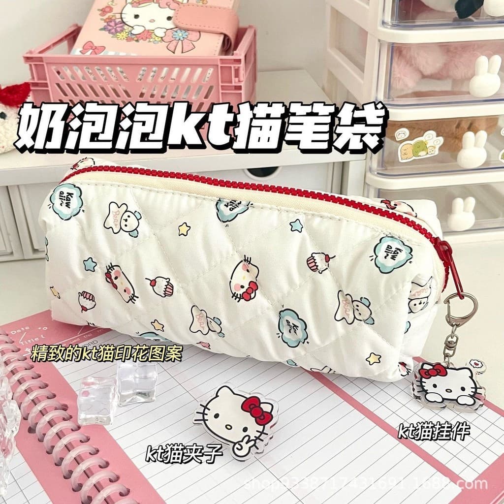 Bonito Bolo Gatinho Gato Impresso Bolha Caneta Bolsa Grande Capacidade Saco De Lápis Estudante Armazenamento Caso De Pap