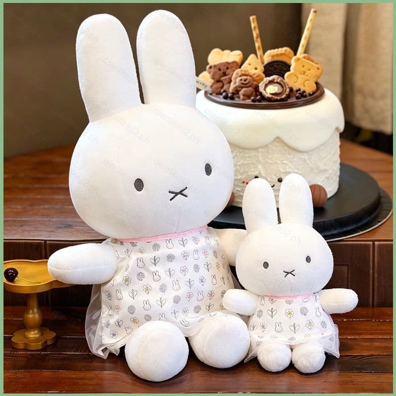 QL2 Miffy Plushie Coelho Branco Vestido Floral Recheado Boneca Macia Presente