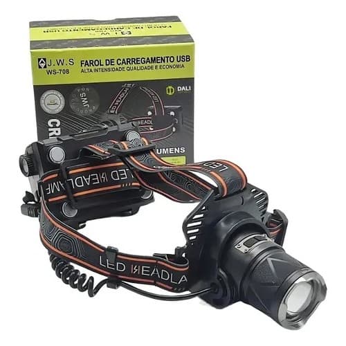 Lanterna de Cabeça LED CREE V3 JWS WS-708 Recarregável com Sensor e Imã Alta Potência