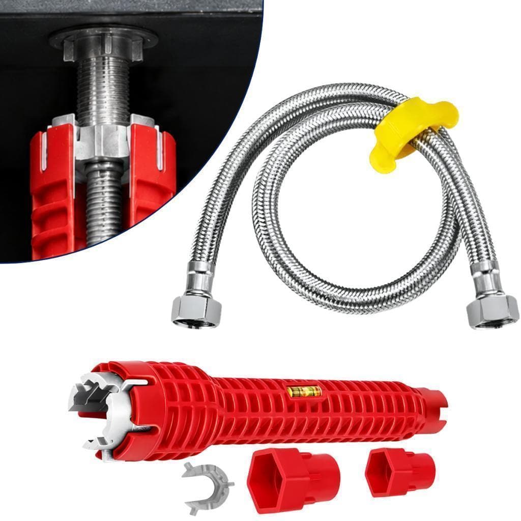 Kit Engate Flexível Inox 30cm 40cm 60cm + Chave Hidráulica 8 em 1 para Pia Banheiro Instalação Segura