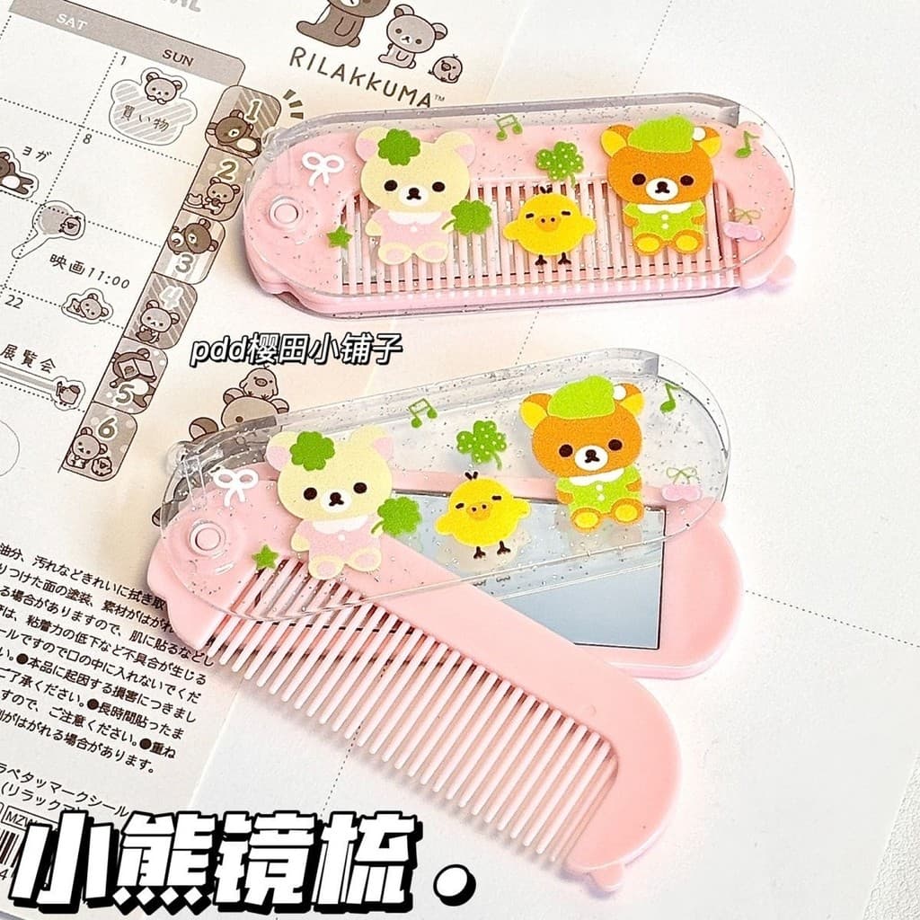 Original trevo de quatro folhas urso portátil conveniente senhoras pente especial de uma peça dobrável pequeno pente de