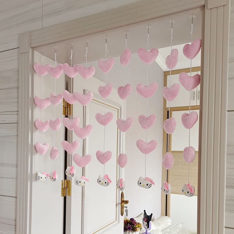 Bonito rosa amor kt gato pequeno leite gato decoração do quarto das crianças cabeceira pendurado cortina divisória varan