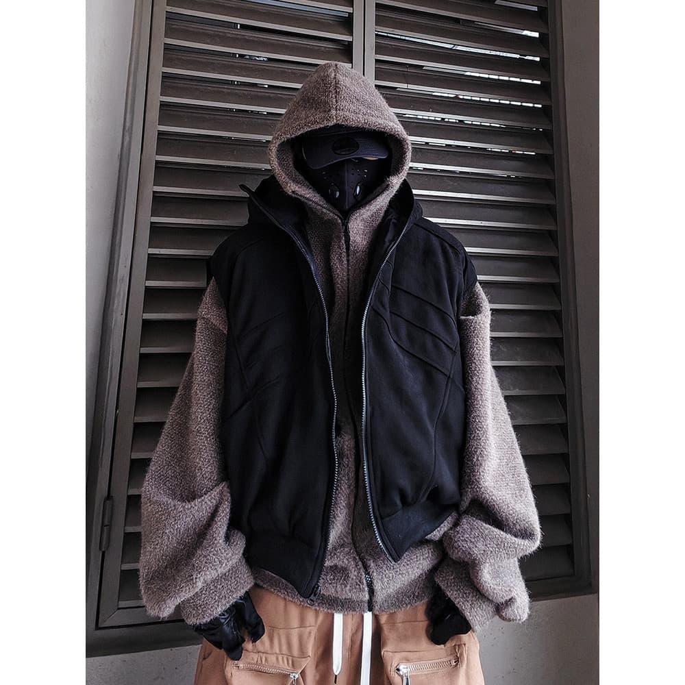 UUCSCC Japonês Retro Solto Moletom de Duas Peças Hip Hop Street Wear Quente Pato Branco Para Baixo Colete Jaqueta Mascul