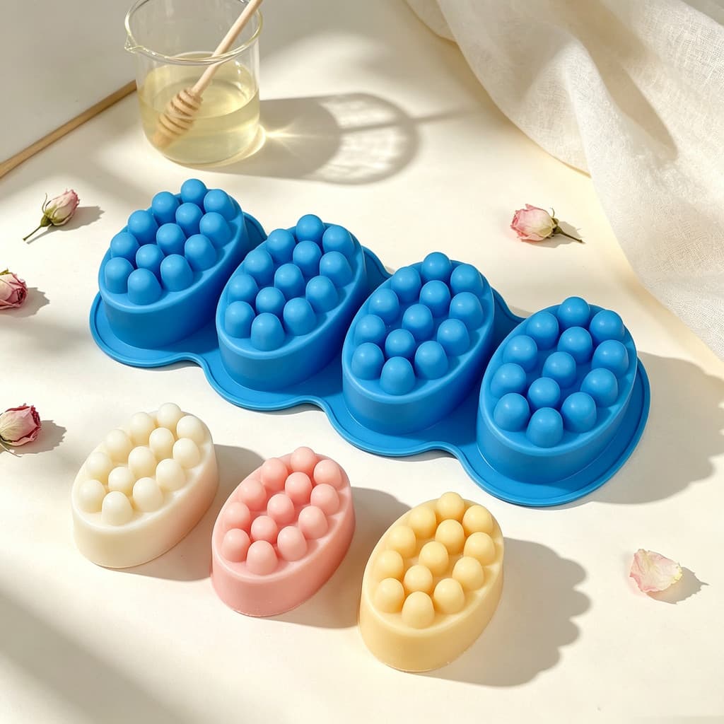 Molde de silicone para sabonete artesanal com 4 compartimentos, adequado para sabonetes, velas e resina, fácil de desenf