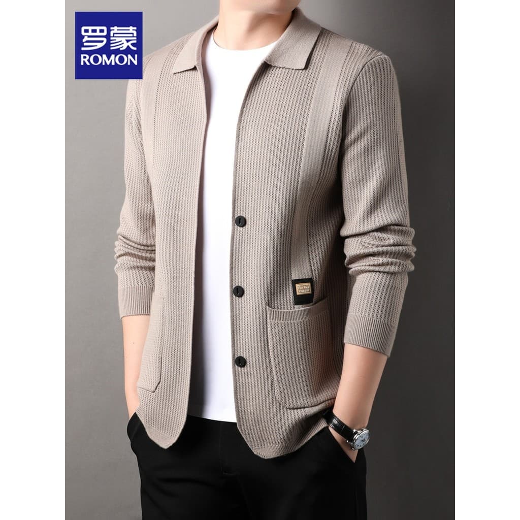 Lomon Cardigan Suéter Masculino Moda Lapela Suéter 2026 Primavera Novo Estilo Solto Suéter Casual Roupas Masculinas