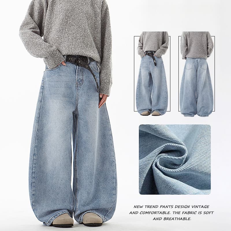 Ceia calças largas masculinas lavadas soltas jeans calças soltas azul claro perna larga calças lavadas masculinas calças