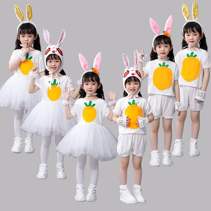 Crianças coelho traje Animal jardim de infância pequeno coelho branco dança traje coelho palco traje gaze saia