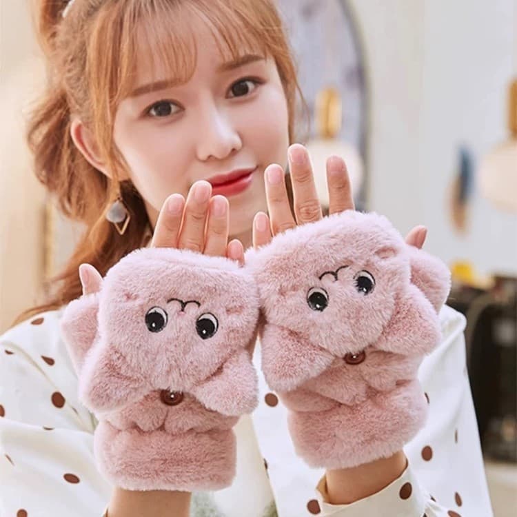 Gato garra luvas feminino inverno bonito 2025 garra gato à prova de frio meio dedo Flip capa de pelúcia quente dos desen