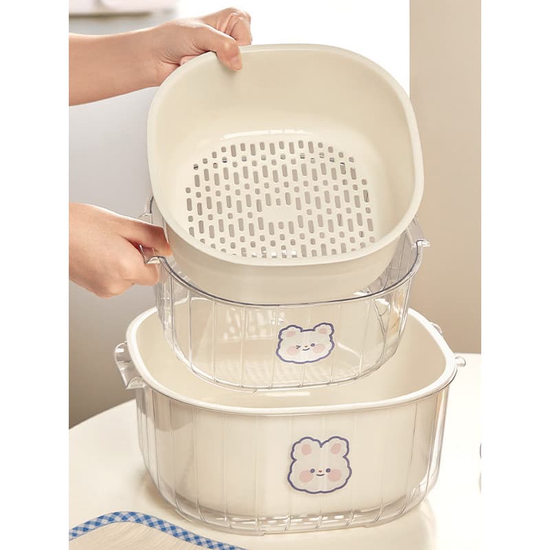 Bacia de lavagem de vegetais de camada dupla cesta de drenagem cozinha doméstica lavagem de frutas novo grande conjunto