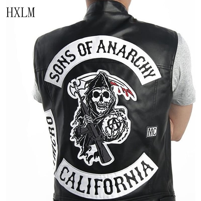 Colete de Couro Harley Punk com Gola de Motociclista Sons Of Anarchy Cor Sólida RRND