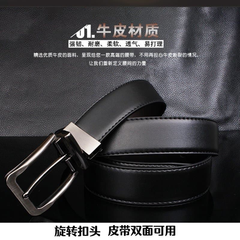 Cinto de Couro Masculino 6QMC, Cinto Casual Masculino com Fivela Giratória de Couro de Vaca, Cinto Clássico de Dupla Fac