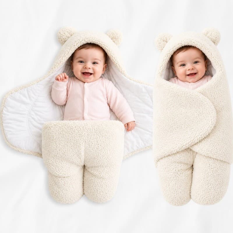 Saco de Dormir Bebê Peludinho com Sherpa Off White 0 a 12 Meses – Cobertor Infantil