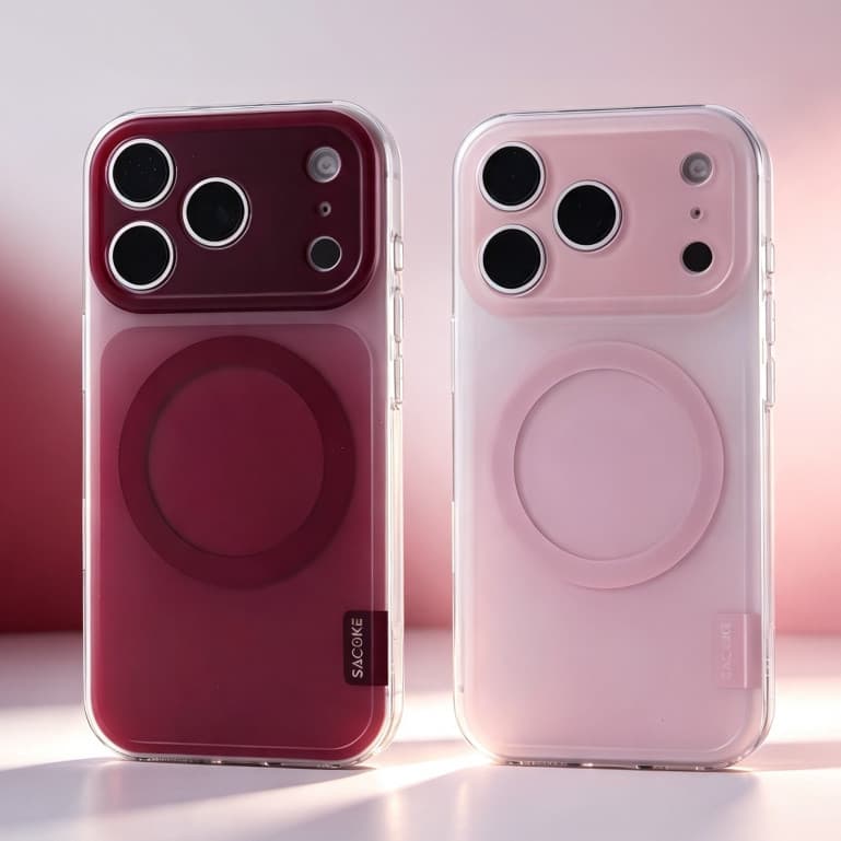 Capa De Telefone Traseira Rígida IMD Com Janela Grande/Fosca/À Prova De Choque Adequada Para A Pele/Vermelho Cereja Comp