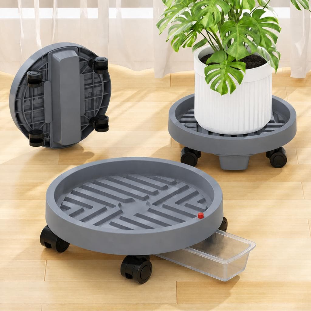 Suporte Para Vaso Planta Redondo Com Rodinhas Base Carrinho Móvel Flexível Reforçado Com Dreno