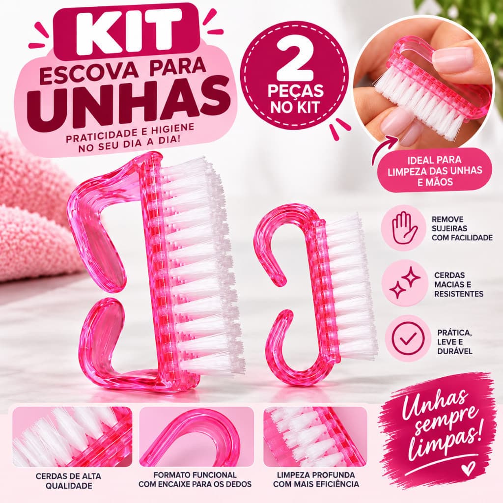 Kit Escova para Unhas com Cerdas Resistentes para Limpeza das Unhas e Mãos