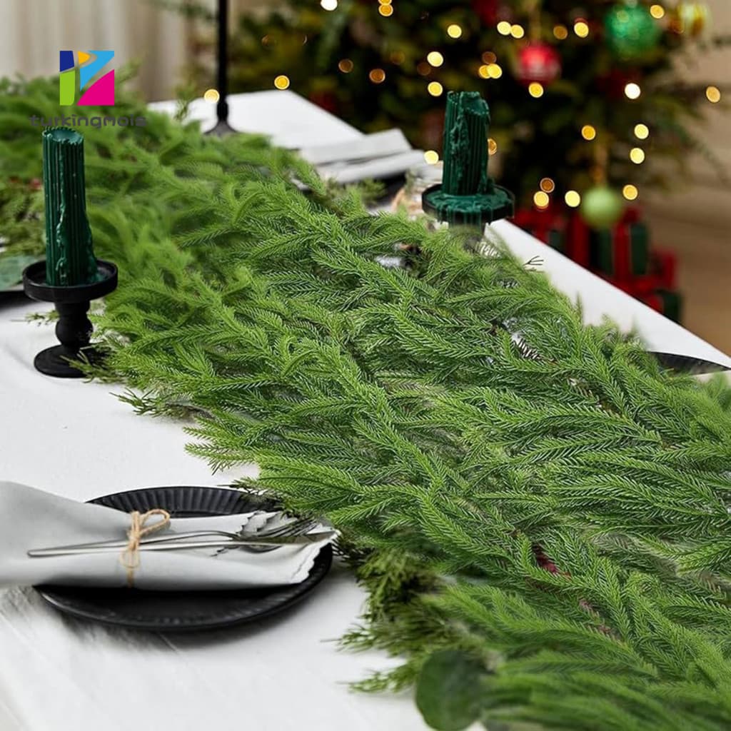 Window Sill Decoration Christmas Garland Norfolk Pine Real Touch Winter Greenery for Mantle Fireplace Table Stair Indoor