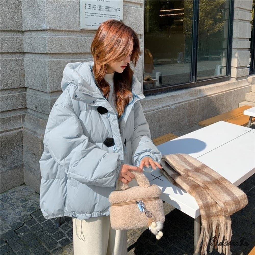 Pequeno com capuz Casual jaqueta acolchoada jaqueta chifre fivela curto acolchoado jaqueta feminina estilo coreano estil