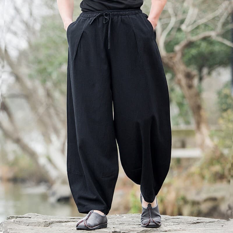 Primavera estilo chinês calças casuais asiáticas masculinas soltas tamanho grande Tang terno calças de perna larga estil