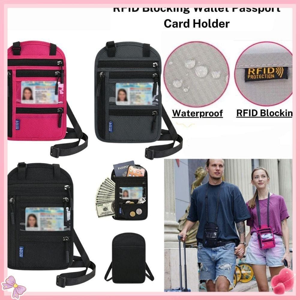 Bolsa Para Passaporte Com Bloqueio RFID , Porta-Cartões Halter Antifurto De Nylon , Alça De Pescoço Ajustável