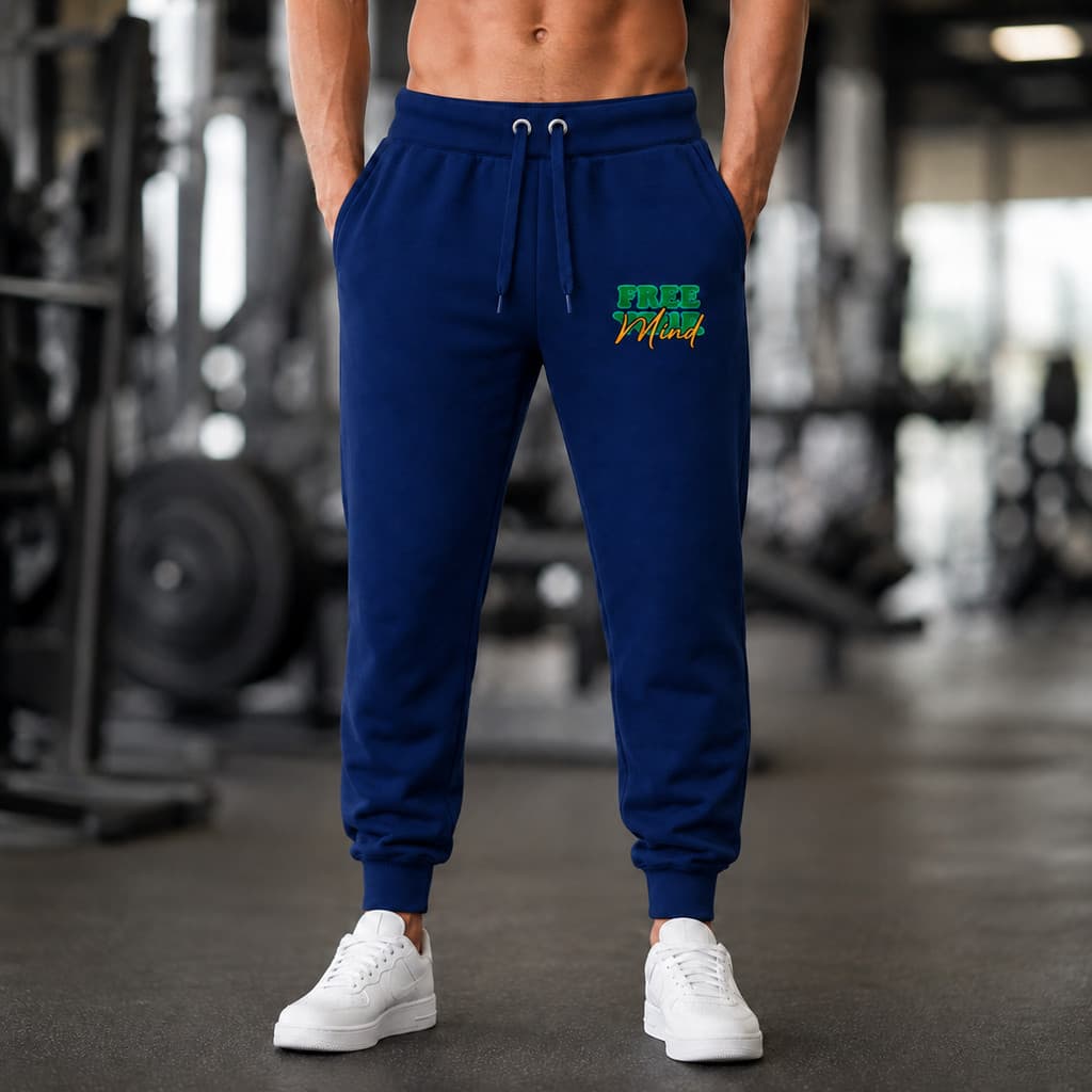 Calça Jogger Masculina Free Your Mind Estampada Preta Moletom Casual Streetwear Fitness