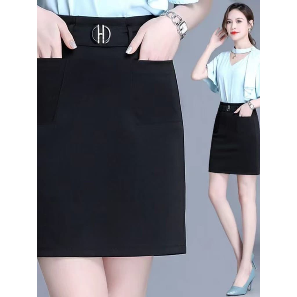 Primavera verão outono saia elástica novo estilo feminino preto cintura alta saia quadril saia curta tamanho grande saia