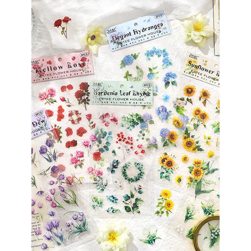 Estee Flower House Series Fresco Retro Planta Flor Adesivo À Prova D 'Água PET Transparente High-End Decorativo Pequeno