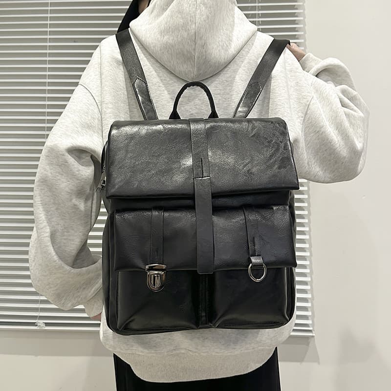 Mochila Vintage de Couro PU para Homens, Moderna e Estilosa, Grande Capacidade, Mochila Escolar para Estudantes, Mochila