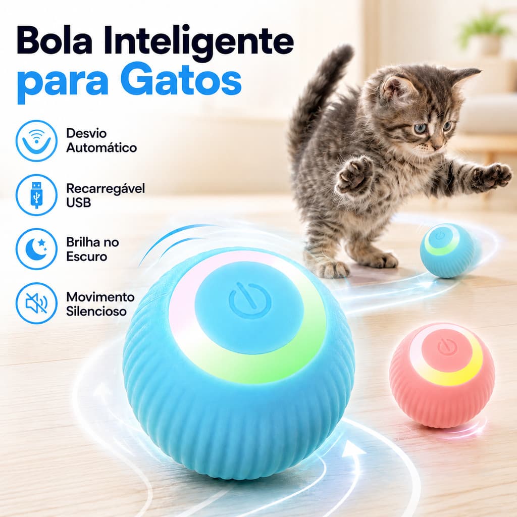Bola Interativa Automatica Para Gatos Brinquedo Eletrico Com LED USB Alivia Tedio