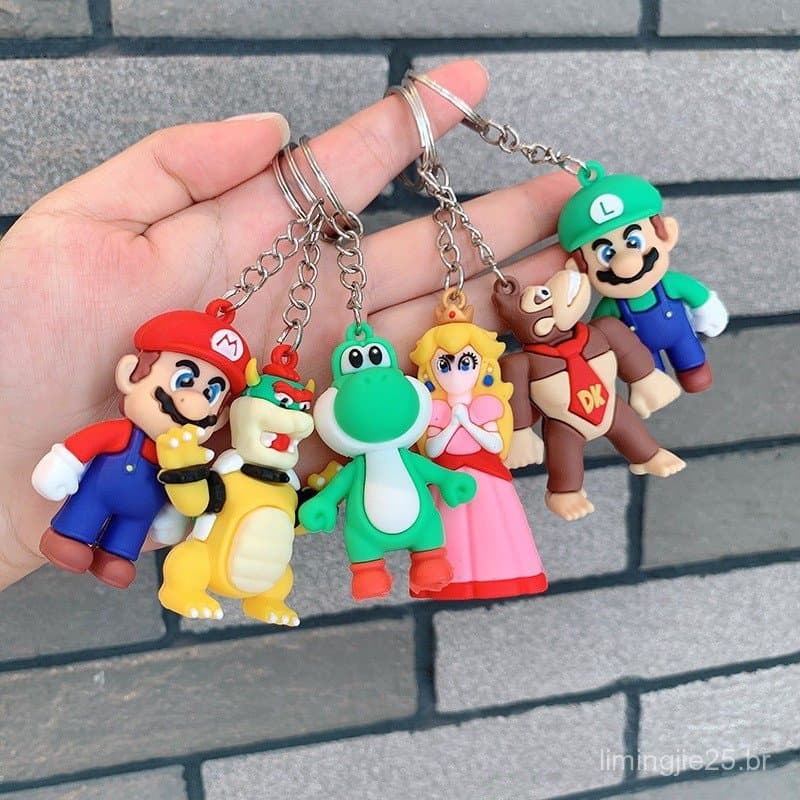 Chaveiro Super Mario Bros Luigi Sapo Yoshi Bowser Ação Figura Modelo Saco De Desenho Animado Doll Pendant Toys Kids Gift